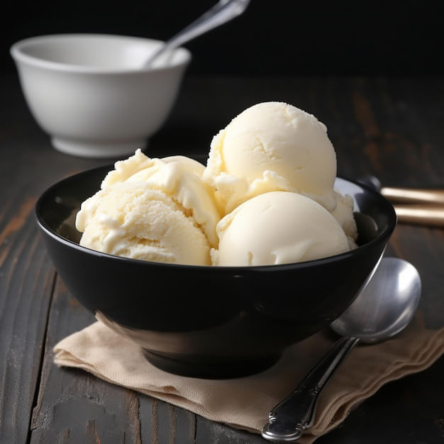 scoops-vanilla-ice-cream-black-bowl-wooden-table_925819-1538